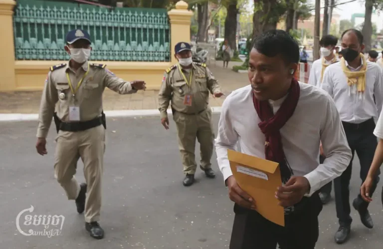 Koet Saray, president of the Khmer Student Intelligent League Association, was convicted of incitement and sentenced to four years in prison for his advocacy on behalf of residents involved in a land dispute. March 29, 2023. (CamboJA/Pring Samrang)