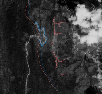 A CamboJA News analysis of satellite imagery and border surveys suggests trenches dug by Thai and Cambodian forces along a disputed area of Pursat province in December through late January. (CamboJA)