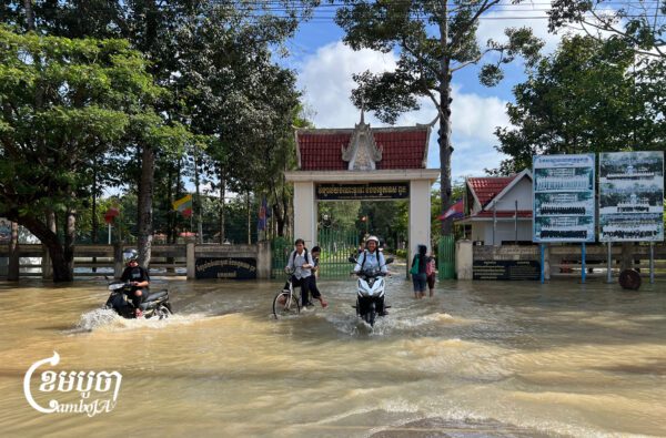 A school in Puok district, Siem Reap province was flooded when some parts of the area experienced heavy rains in September 2026. (CamboJA/Pa Tongchen)