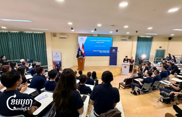 Derek Yip, Australian Ambassador to Cambodia, delivers his remarks at Australia Awards Scholarships Intake 2027 Induction Day, October 2, 2026. (CamboJA/Sovann Sreypich)